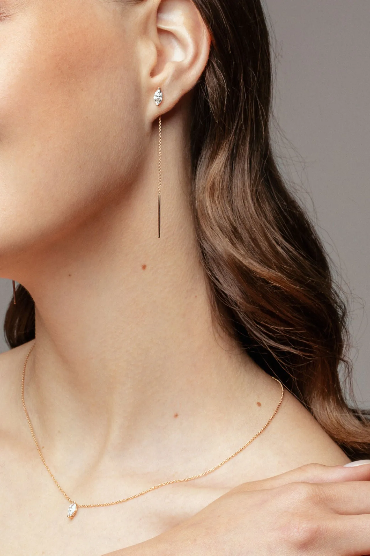 Marquise 18K Gold Necklace w. Lab-Grown Diamond
