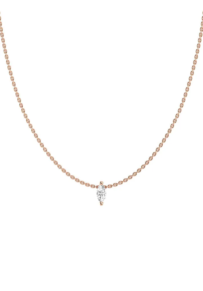 Marquise 18K Rose Gold Necklace w. Lab-Grown Diamond
