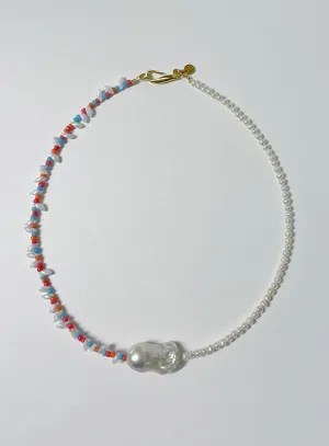 Mixed Baroque Pearl Coral Gold Plated Necklace w. Pearls