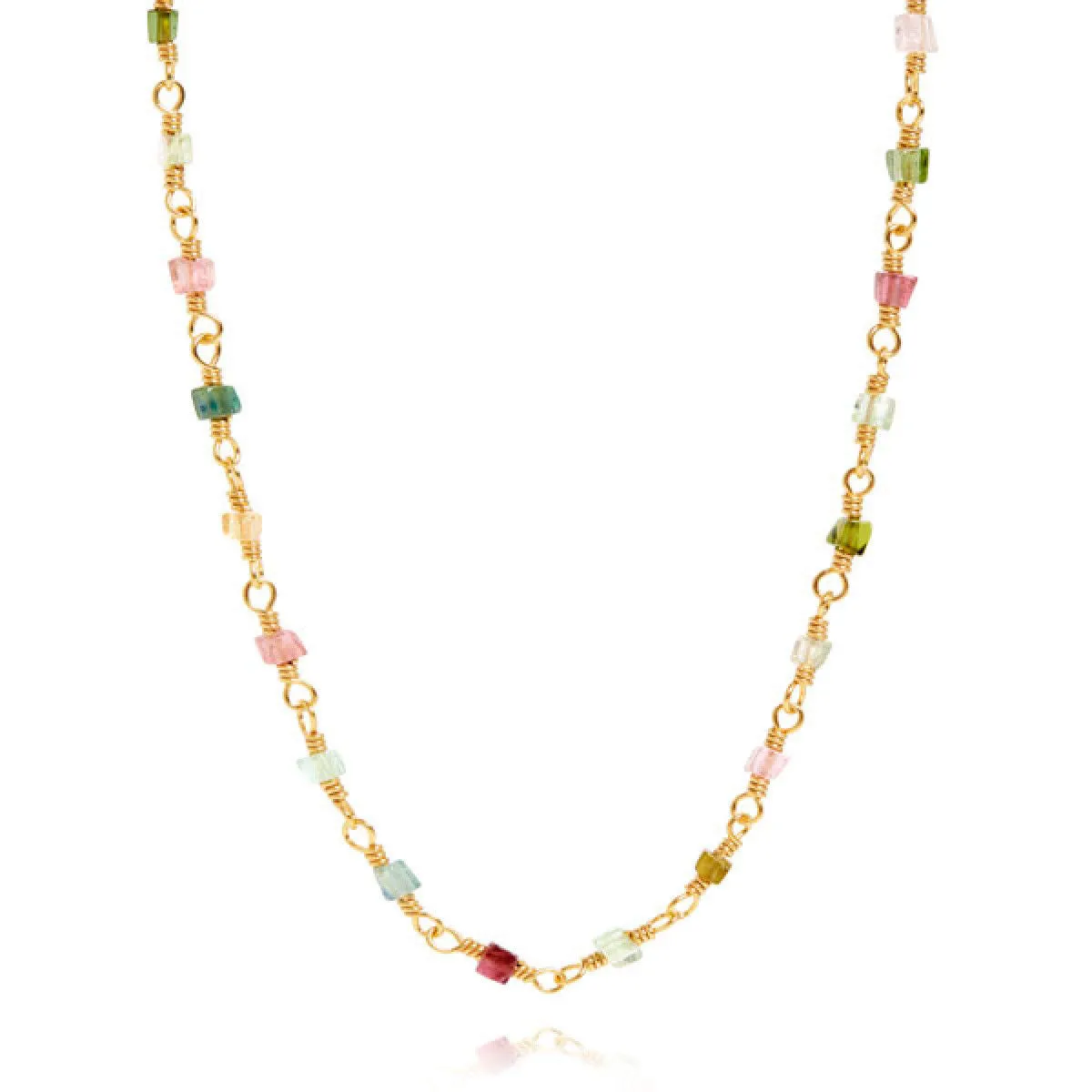 Mixed coloured 18K Gold Plated Necklace w. Tourmalines