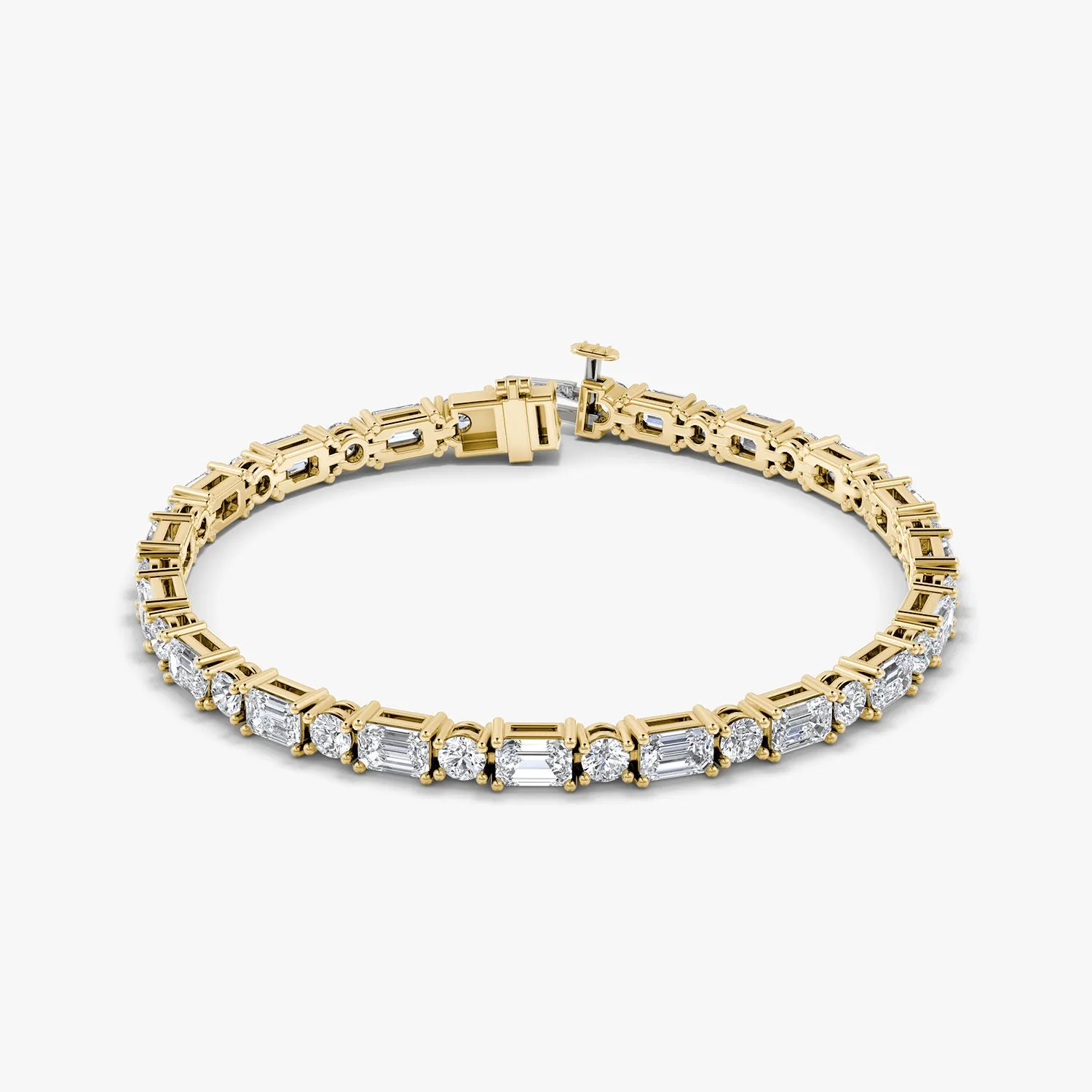 Mixed Shape 14K Gold Tennis Bracelet w. Emerald cut & Round Brilliant Lab-Grown Diamonds