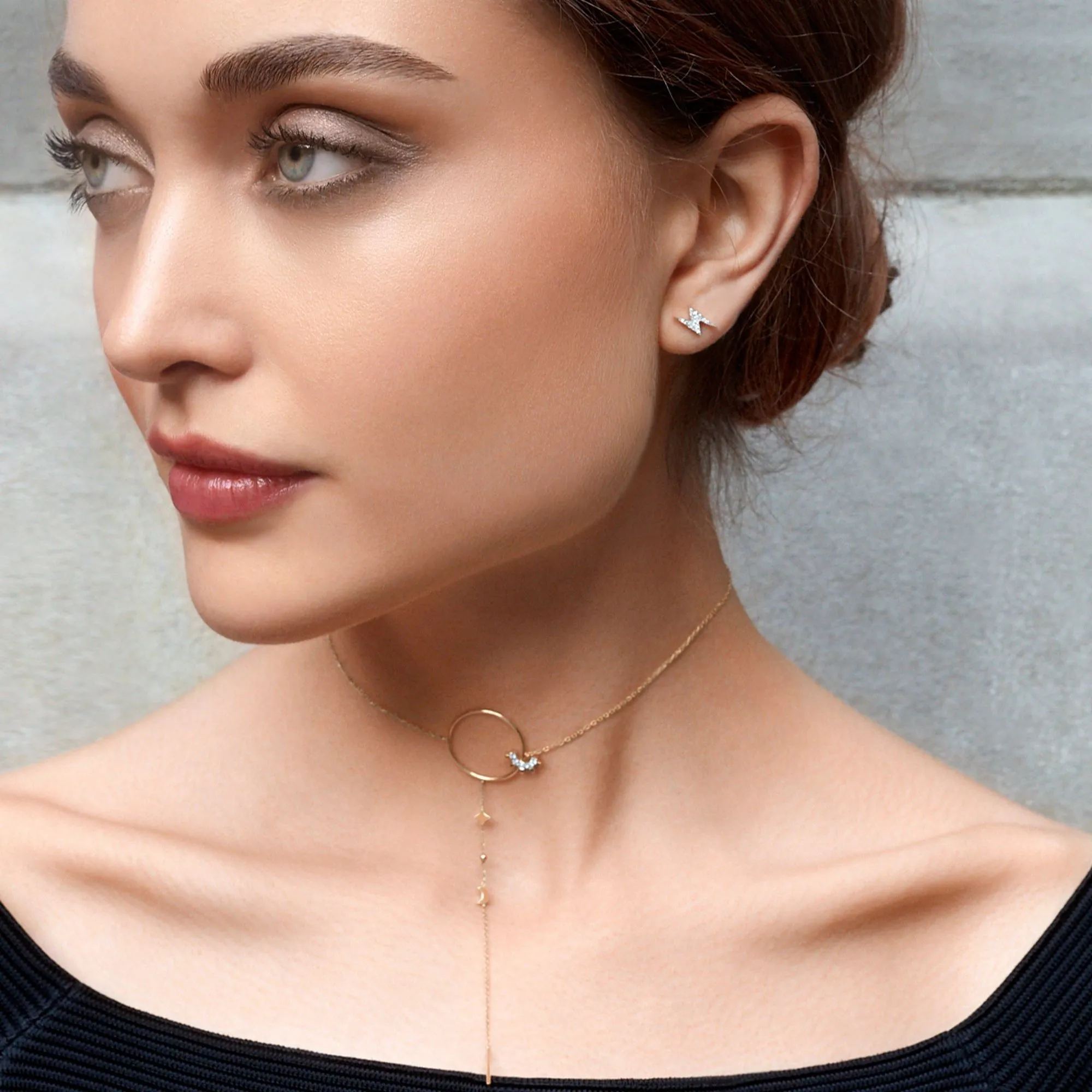 Modern Words Fine Moonlight Choker 18K Gold Necklace w. Diamond