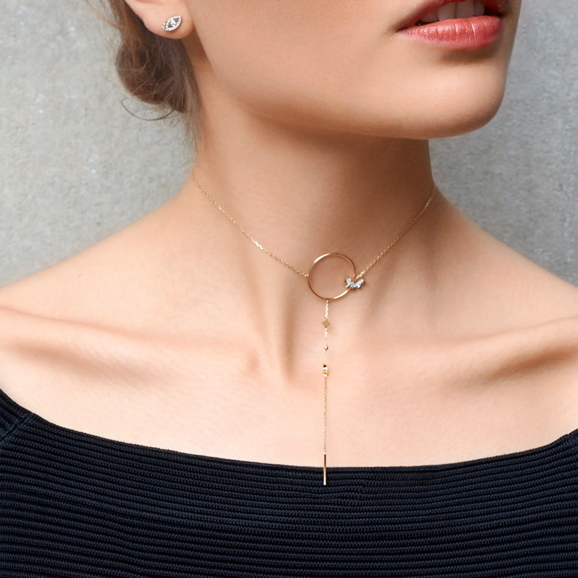 Modern Words Fine Moonlight Choker 18K Gold Necklace w. Diamond