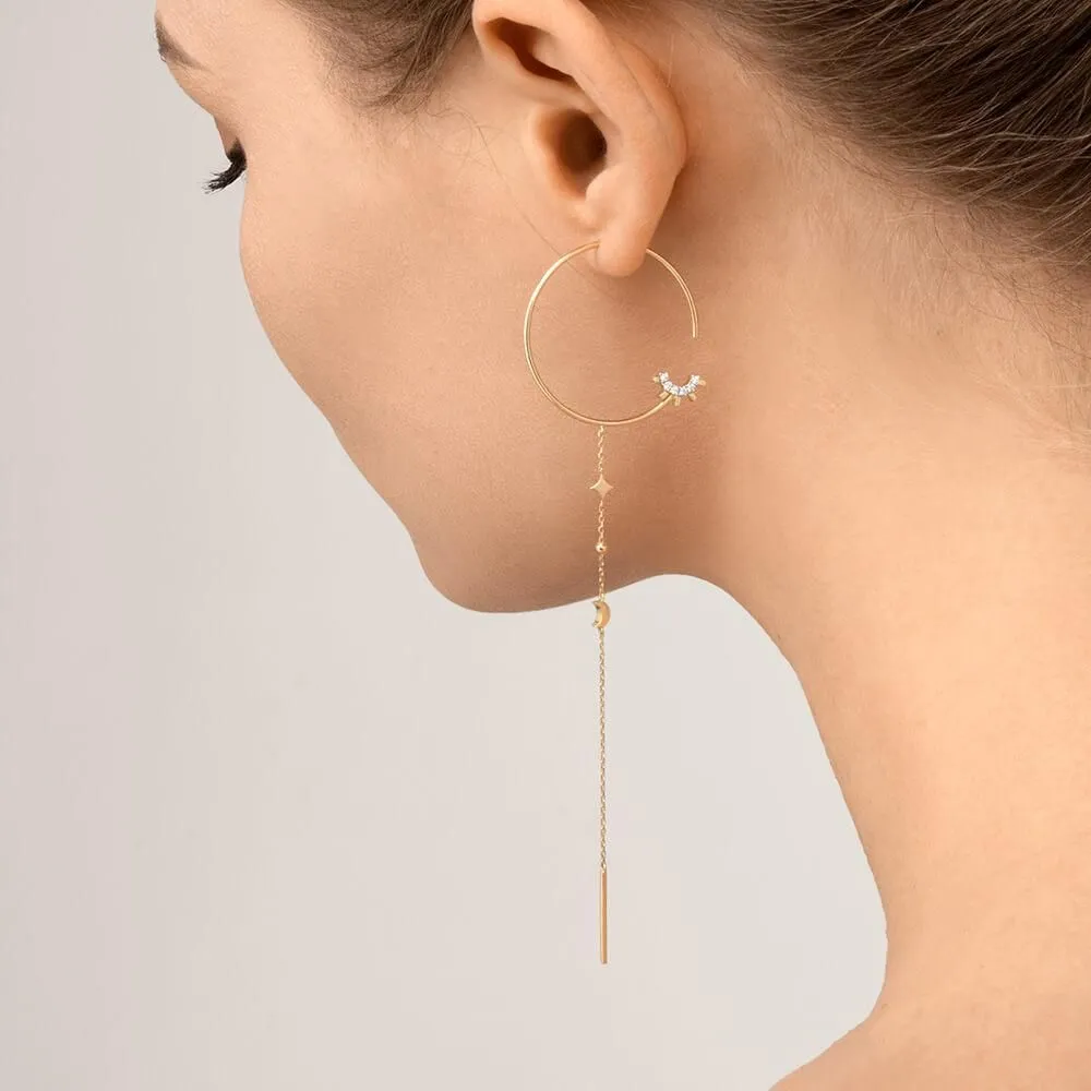 Modern Words Fine Moonlight Drop 18K Gold Earring w. Diamond