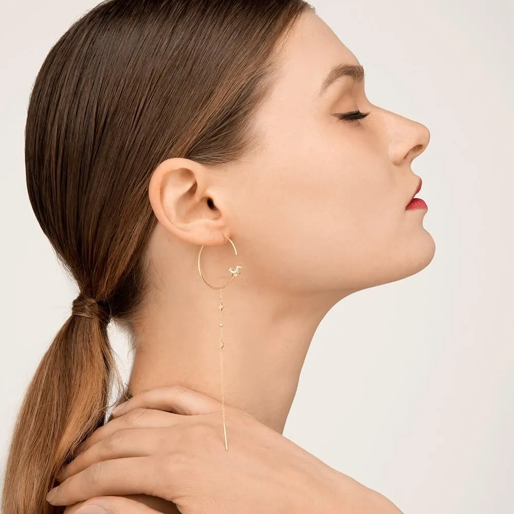 Modern Words Fine Moonlight Drop 18K Gold Earring w. Diamond