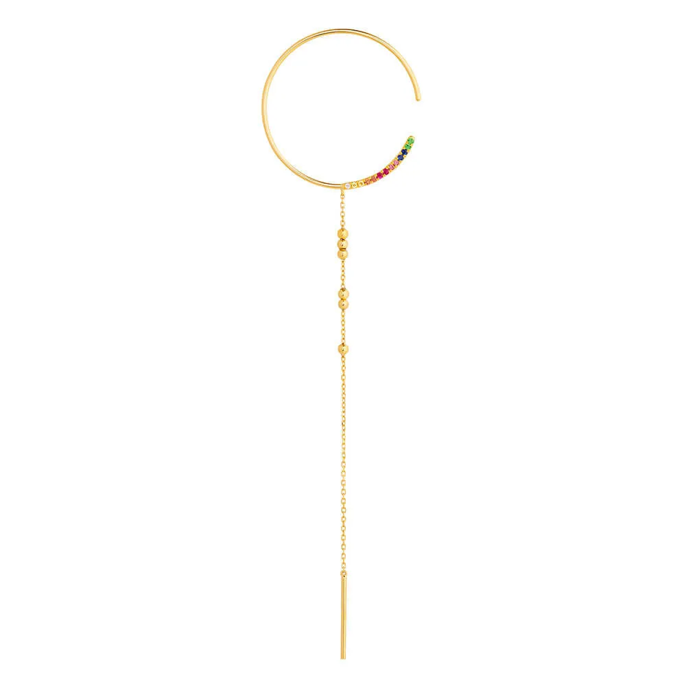 Modern Words Fine Rainbow Drop 18K Gold Hoop w. Diamond, Sapphire, Ruby & Tsavorite