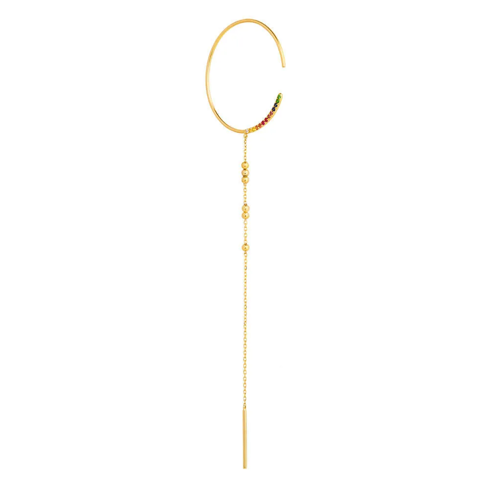 Modern Words Fine Rainbow Drop 18K Gold Hoop w. Diamond, Sapphire, Ruby & Tsavorite