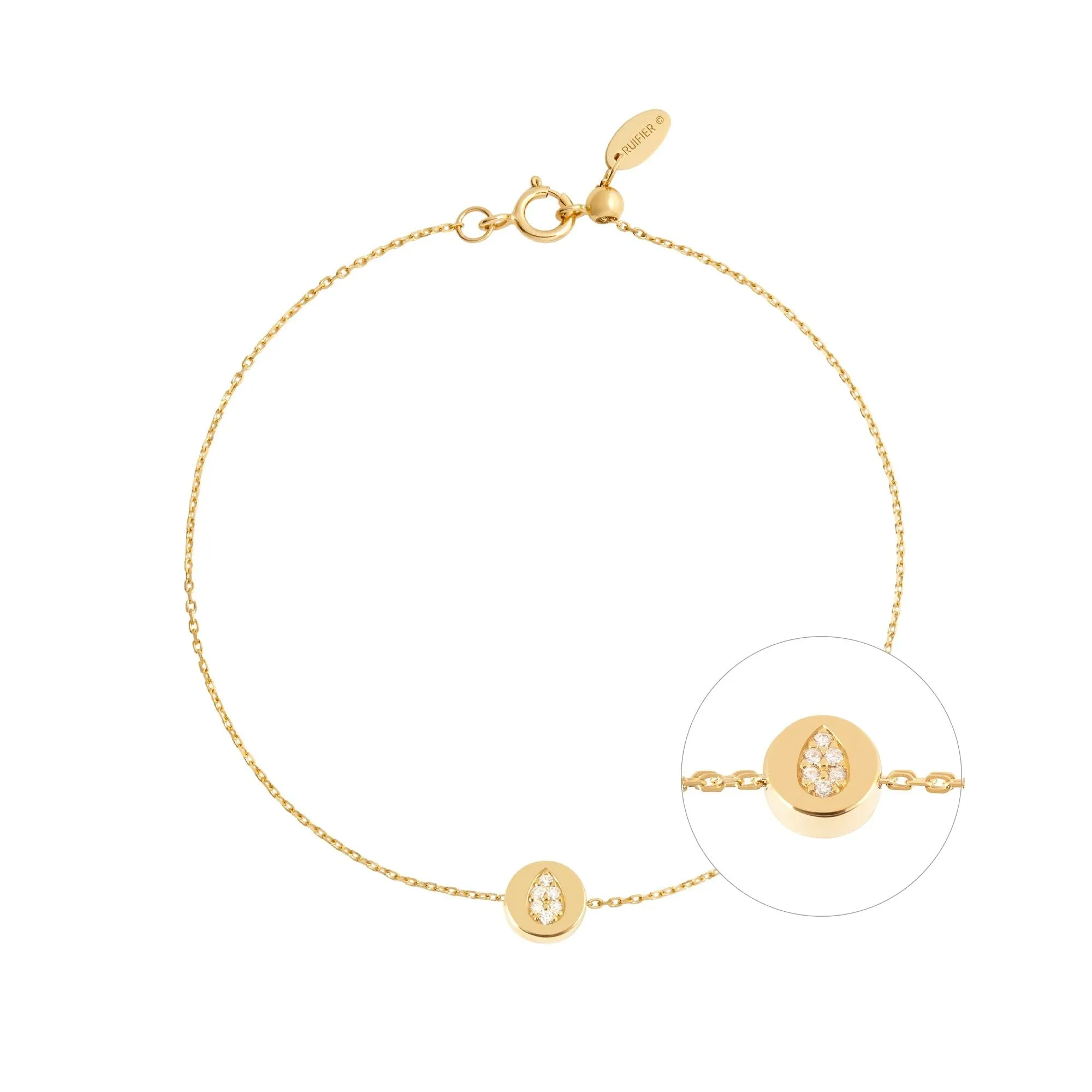 Modern Words Fine Tear Drop 18K Gold Bracelet w. Diamond