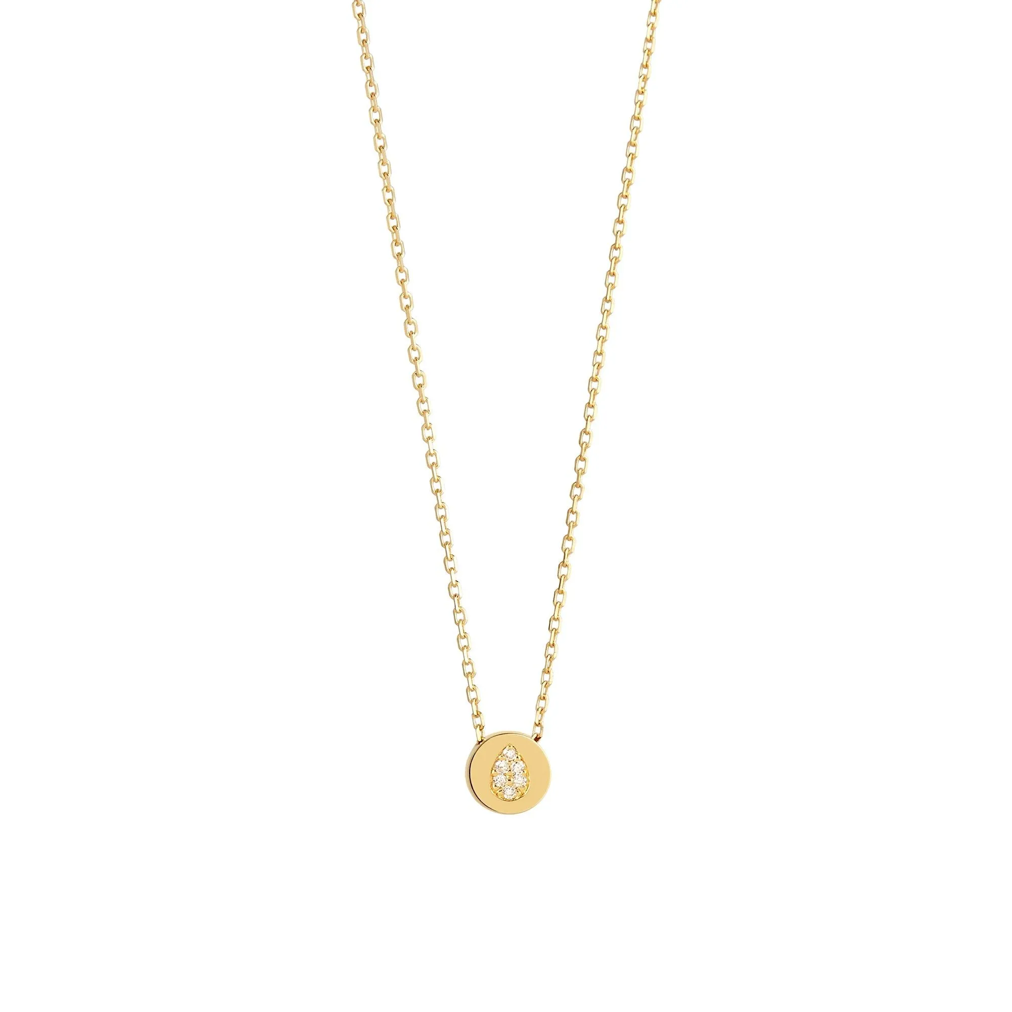 Modern Words Fine Tear Drop 18K Gold Necklace w. Diamond