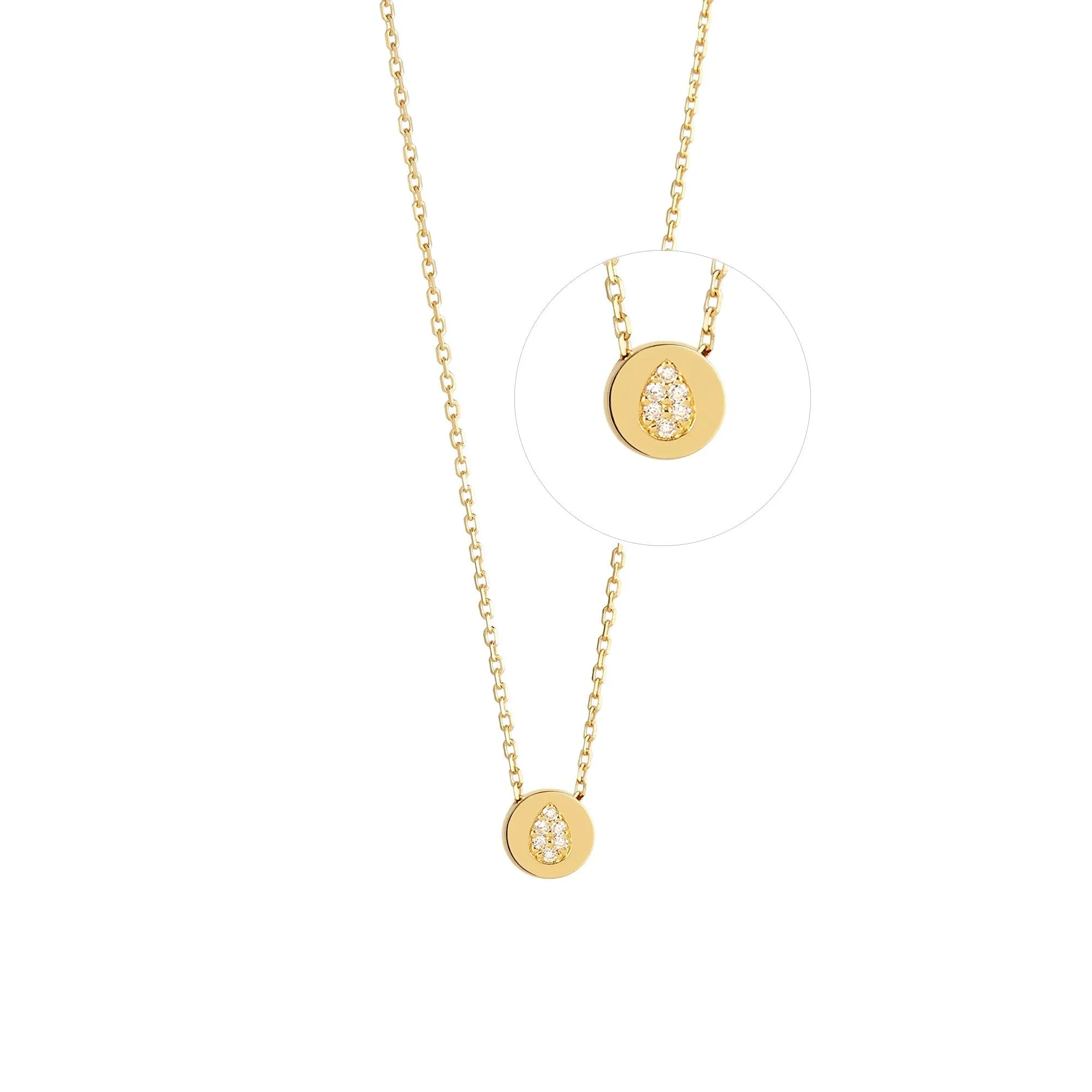 Modern Words Fine Tear Drop 18K Gold Necklace w. Diamond