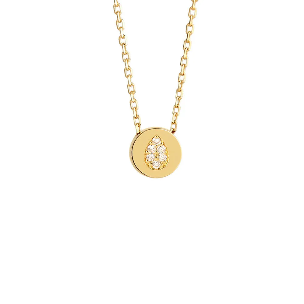 Modern Words Fine Tear Drop 18K Gold Necklace w. Diamond