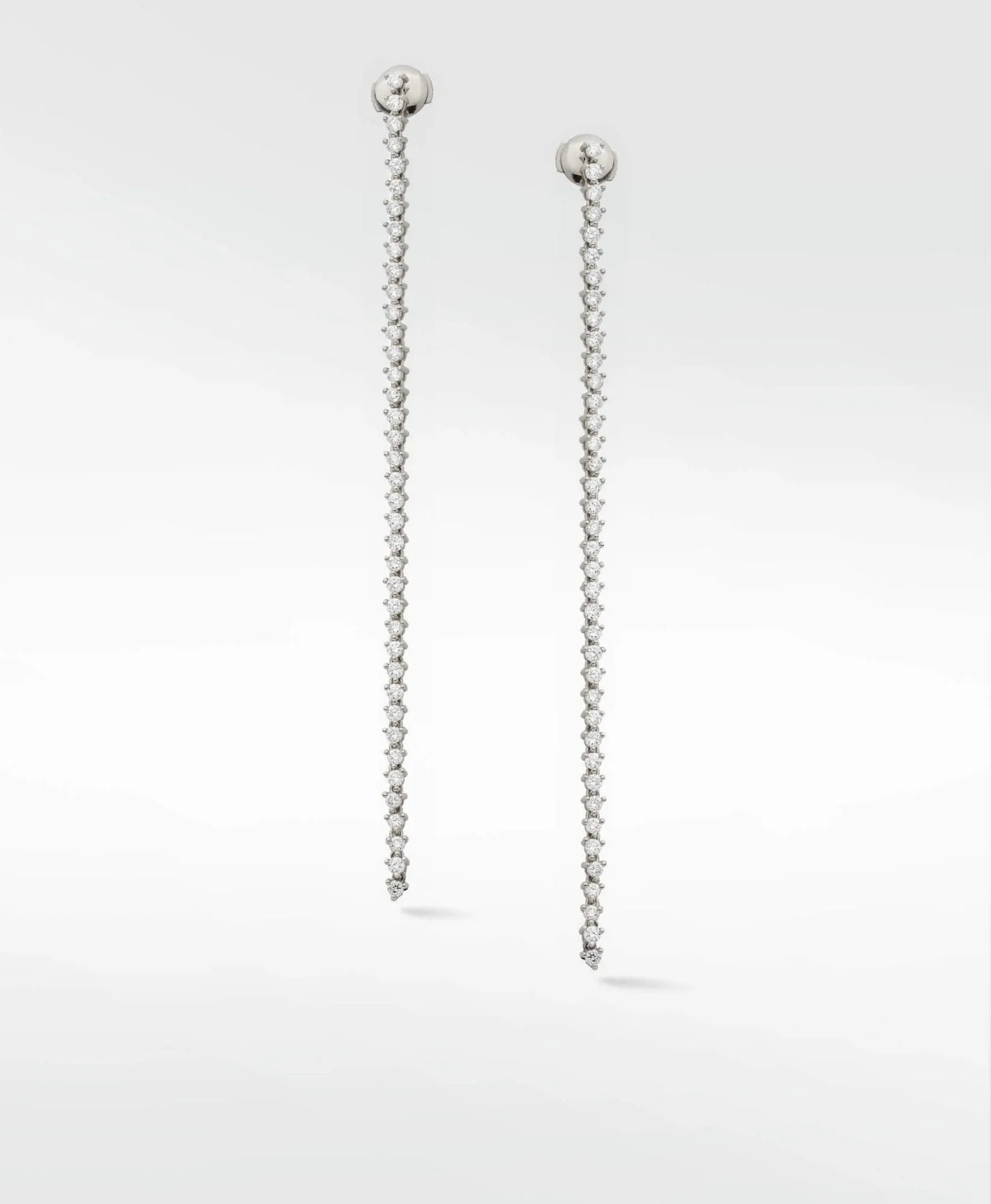 Modernist Long Drop 14K Whitegold Tennis Earrings & w. Lab-Grown Diamonds