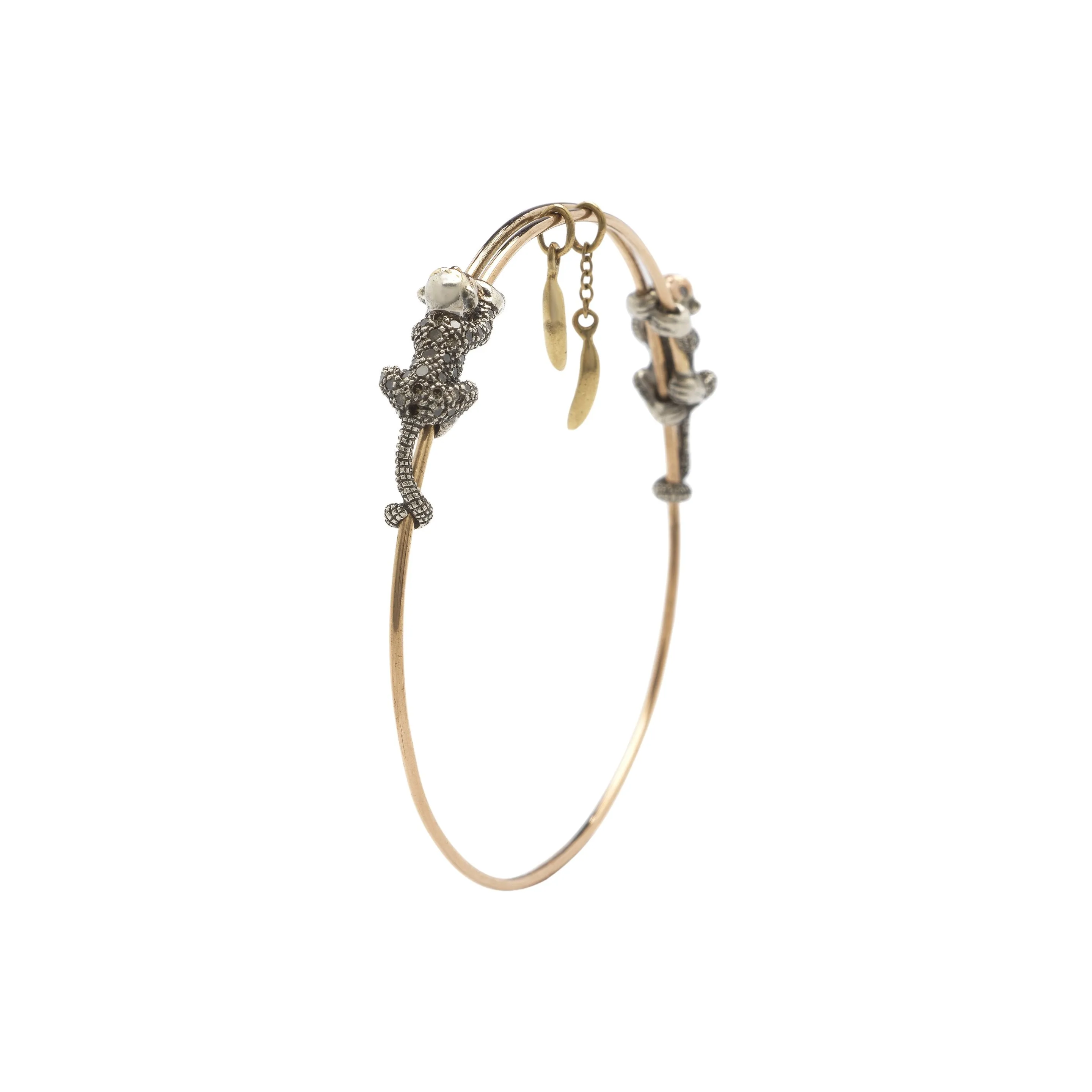 Monkey And Banana Rose Gold, Silver & Gold Bangle w. Diamonds