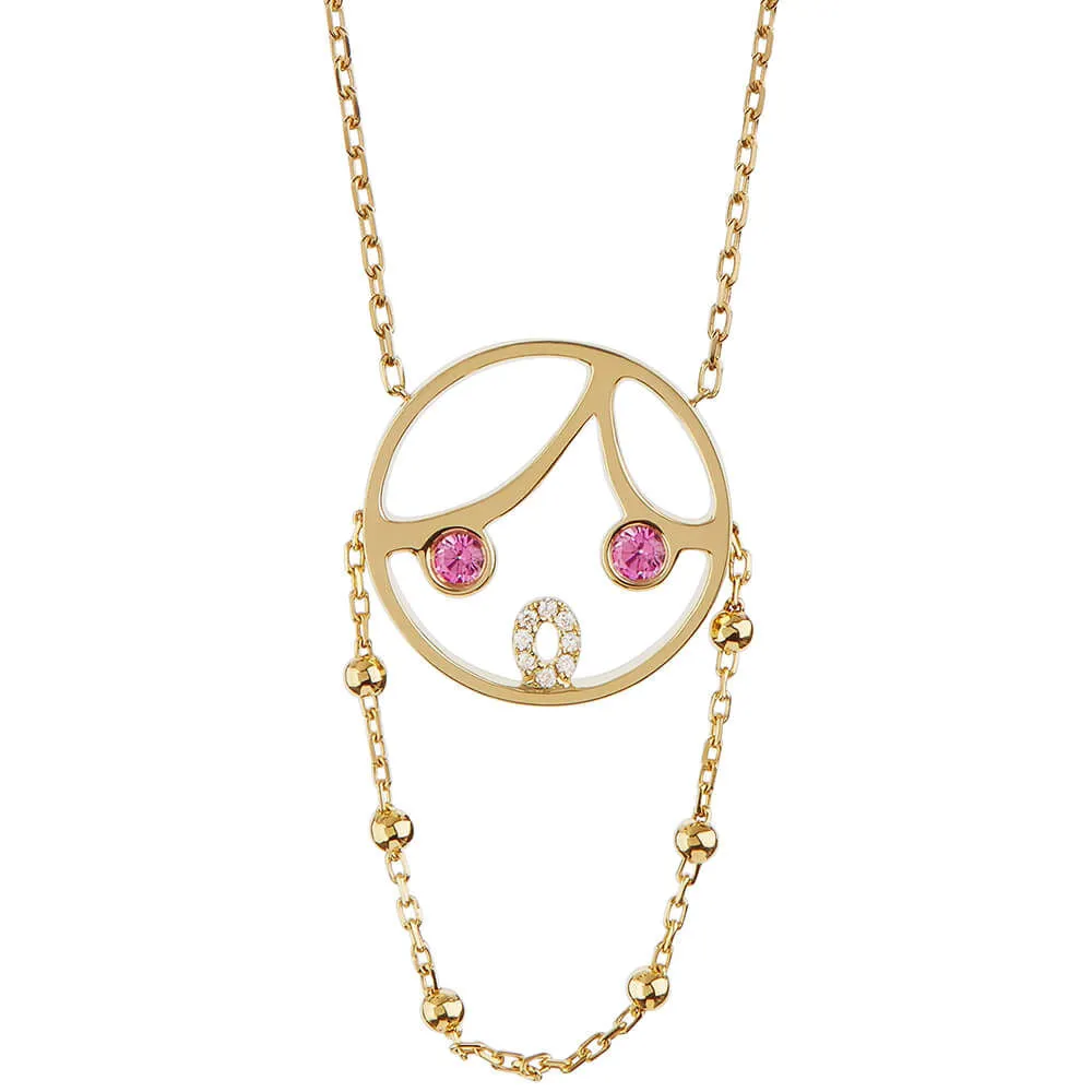 MOYEN Pink Lady 18K Gold Necklace w. Sapphire & Diamond