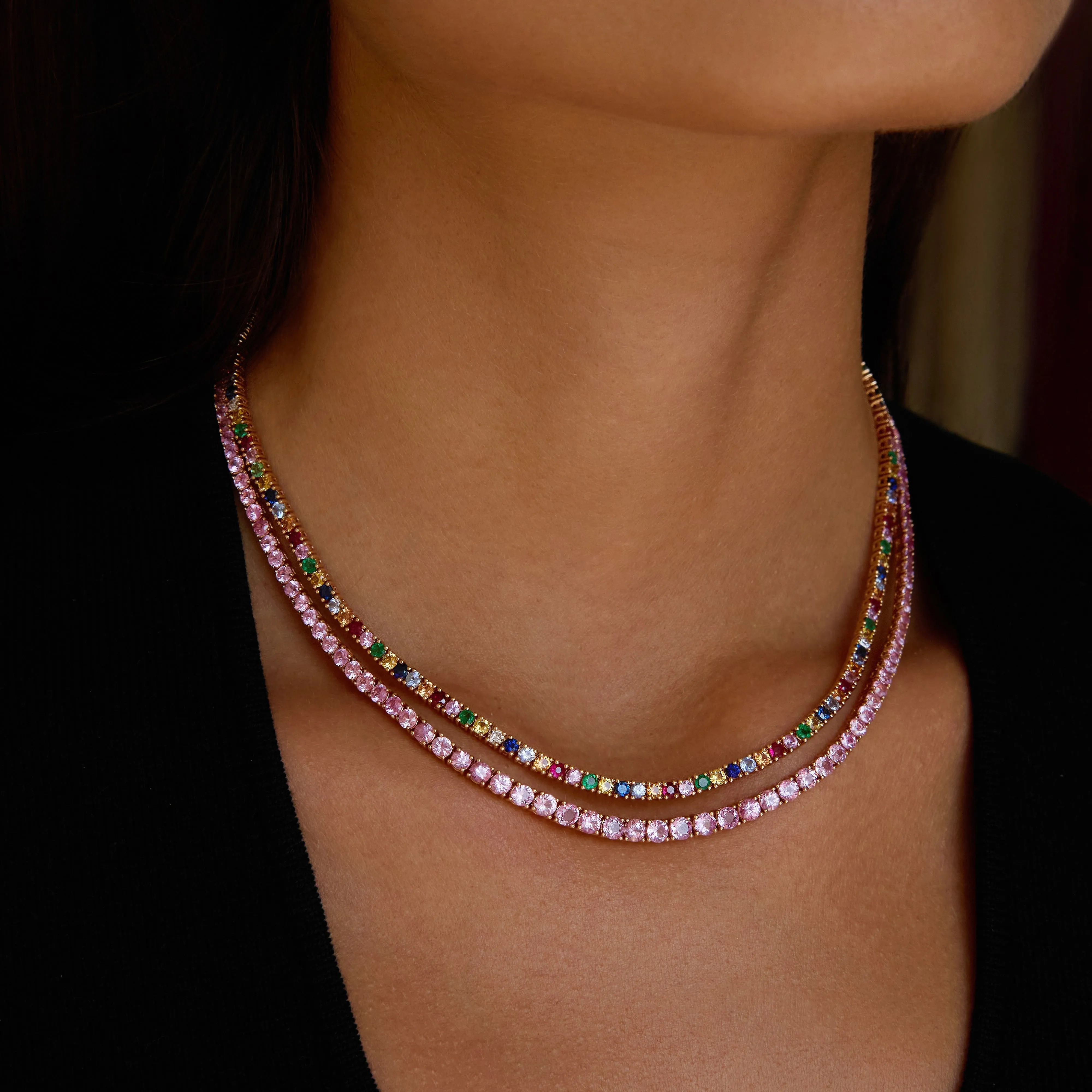 MULTI-COLORED DIAMOND AND GEMSTONE HEPBURN NECKLACE Anita Ko