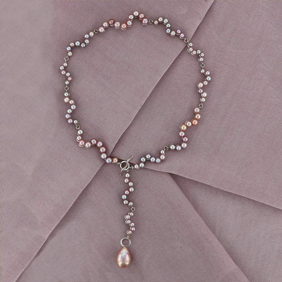 Multi Function Silver Necklace w. Pearls