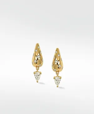Nocturnal Pear Drop Statement 14K Gold Hoops w. Lab-Grown Diamonds