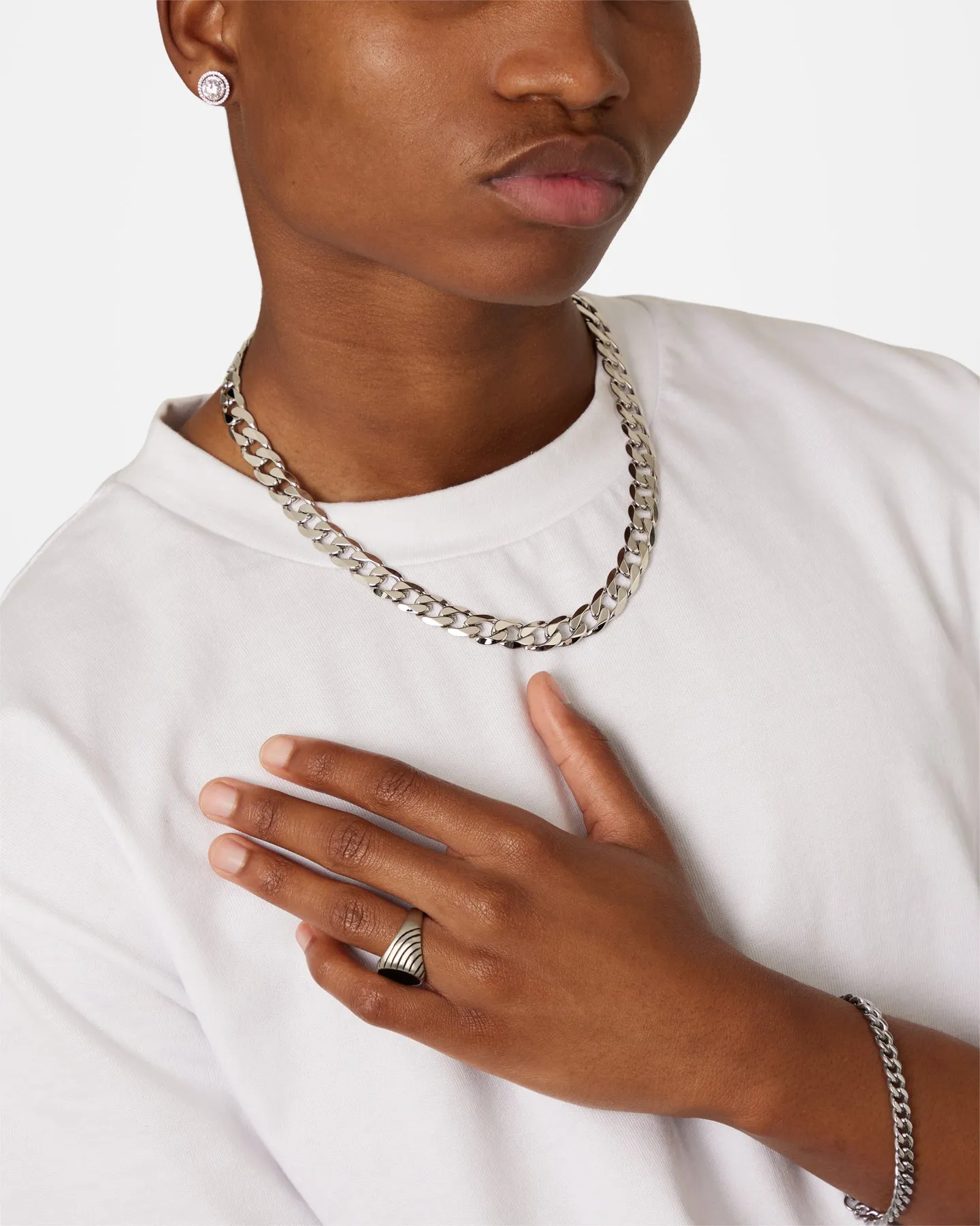 NXS Angular Curb Chain White Gold