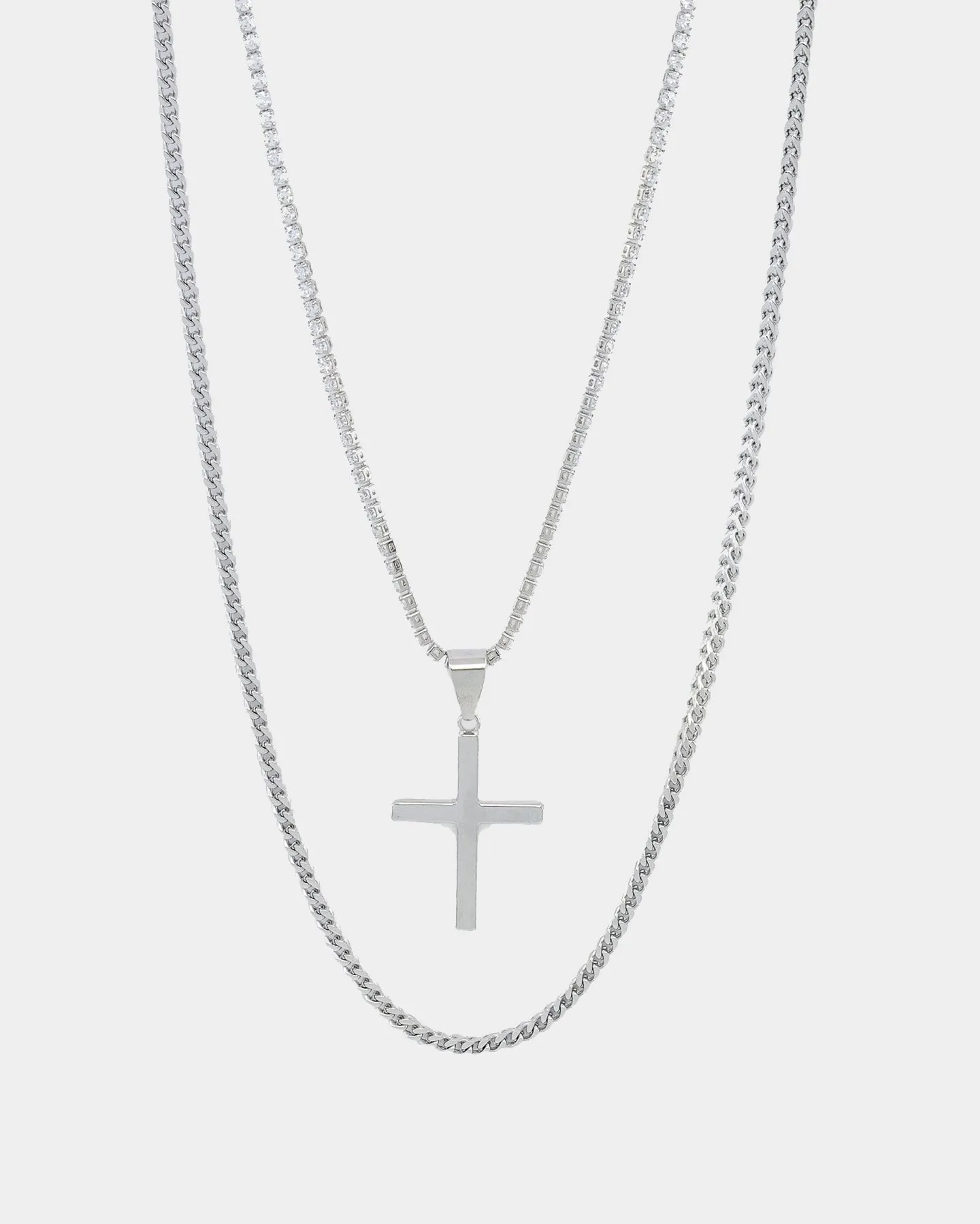 NXS Double Cross Chain White Gold