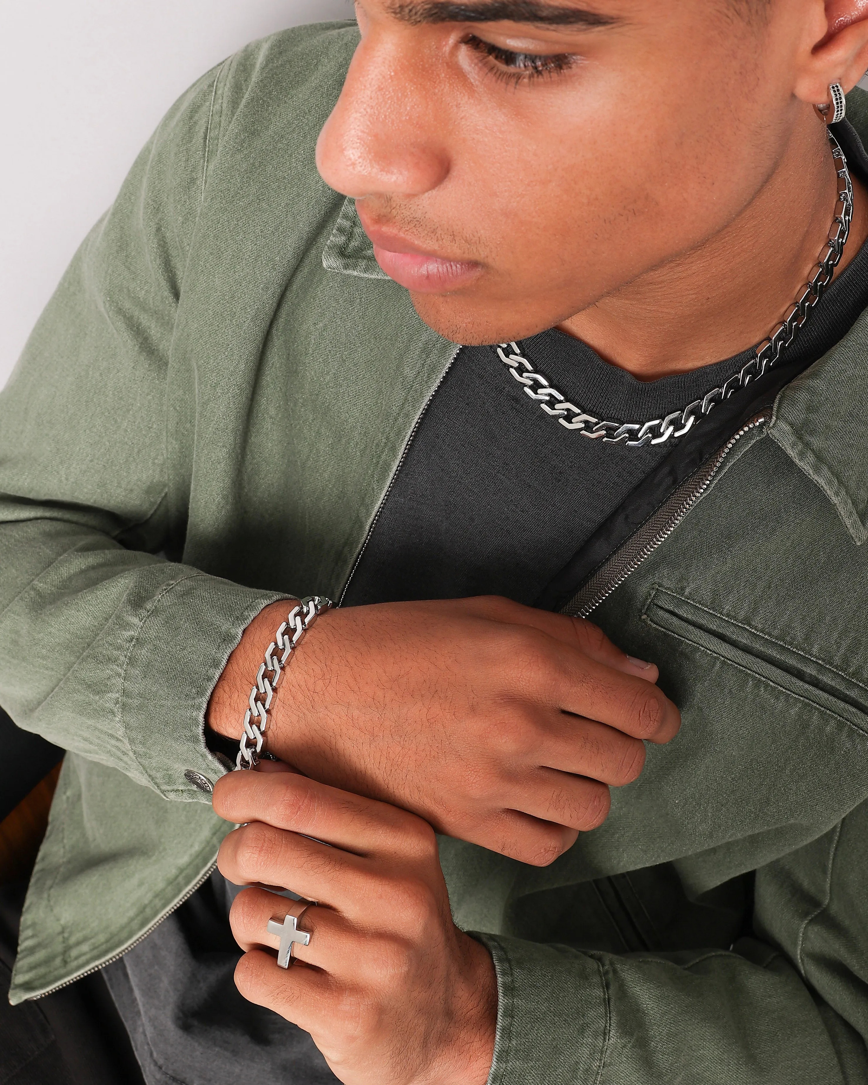 NXS Hex Cut Curb Bracelet White Gold
