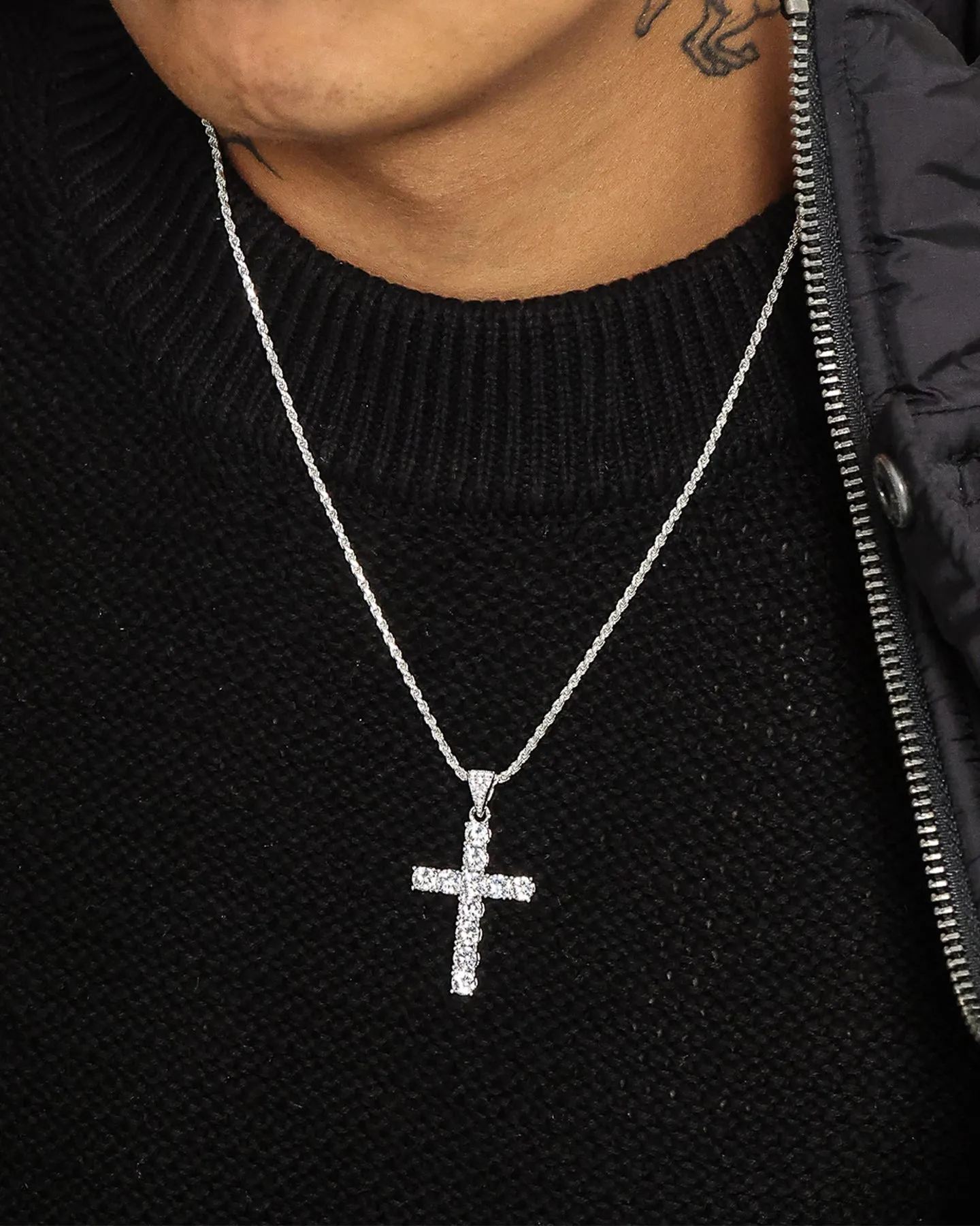 NXS Iced Cross Pendant Iced White Gold