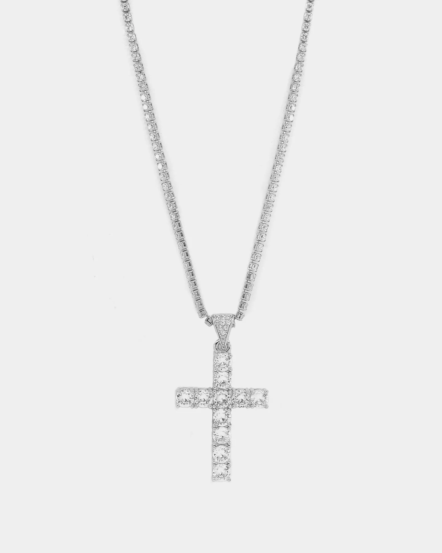 NXS Iced Cross Pendant Iced White Gold