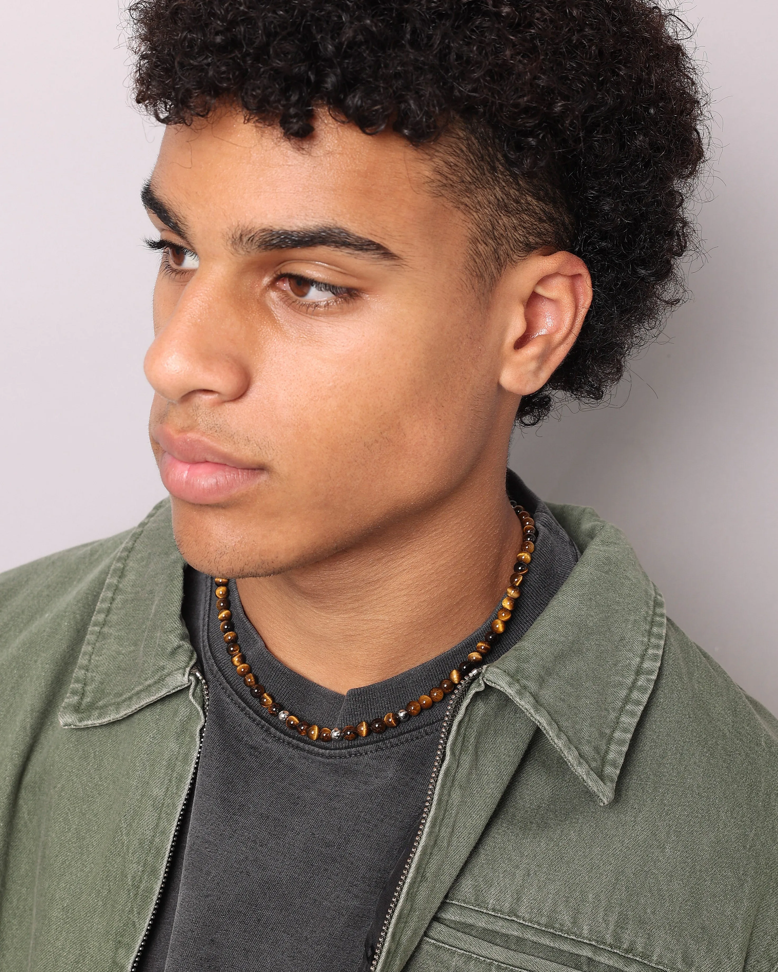 NXS Tiger Eye Necklace Steel/Brown