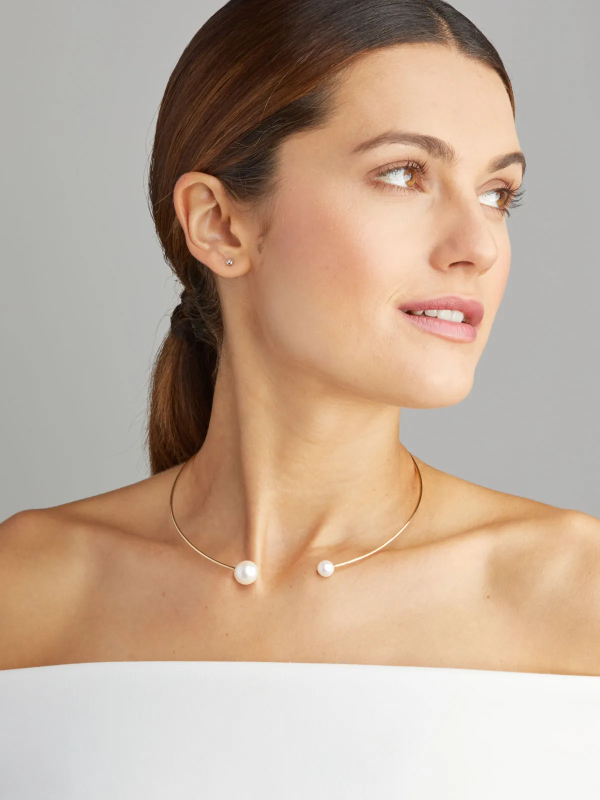 Open Designed 18K Gold Choker w. Freshwater Pearls