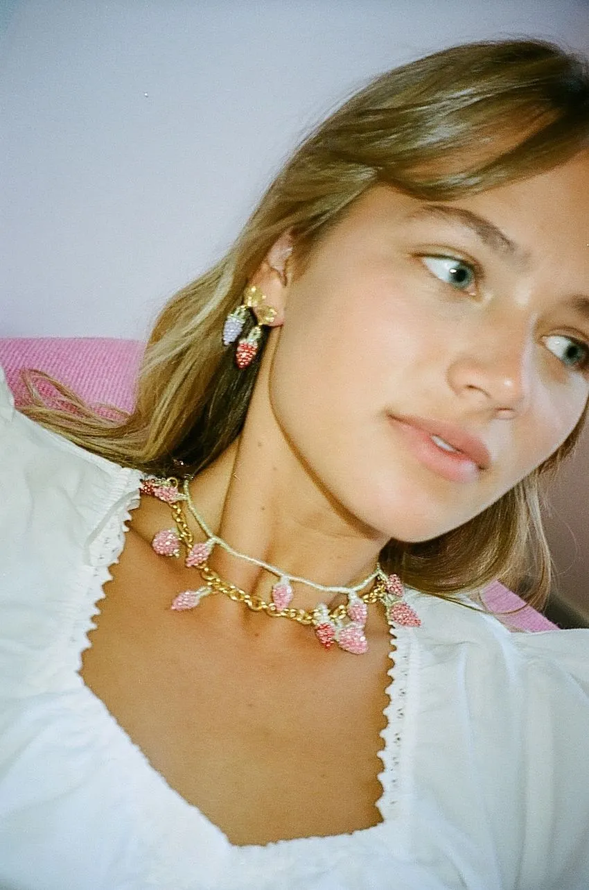 Pale Strawberry Necklace Pink and Red Beads