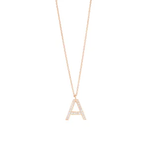 Pave Letter A 18K Rose Gold Necklace w. Diamonds