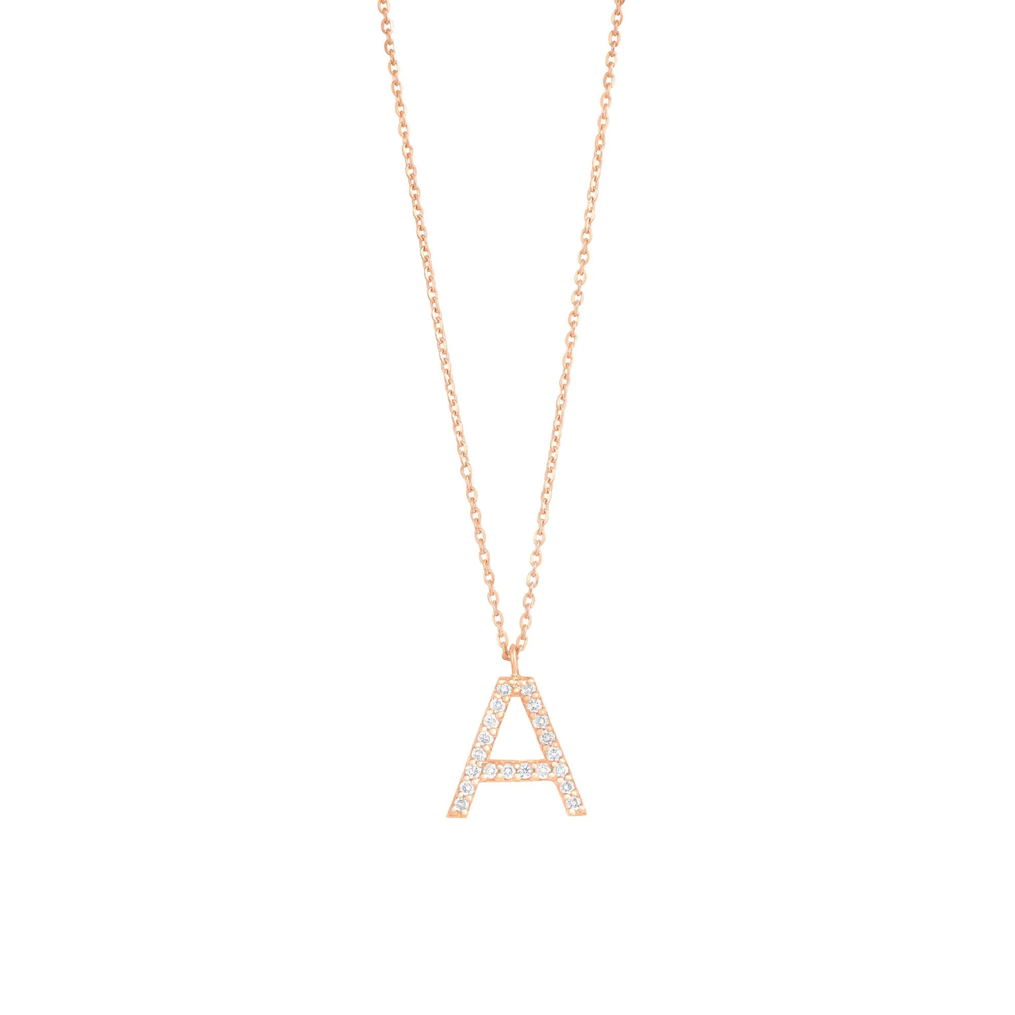 Pave Letter A 18K Rose Gold Necklace w. Diamonds