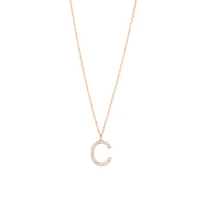Pave Letter C 18K Rose Gold Necklace w. Diamonds
