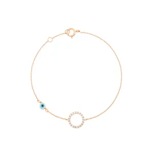 Pave Round Evil Eye 18K Rose Gold Bracelet w. Diamonds