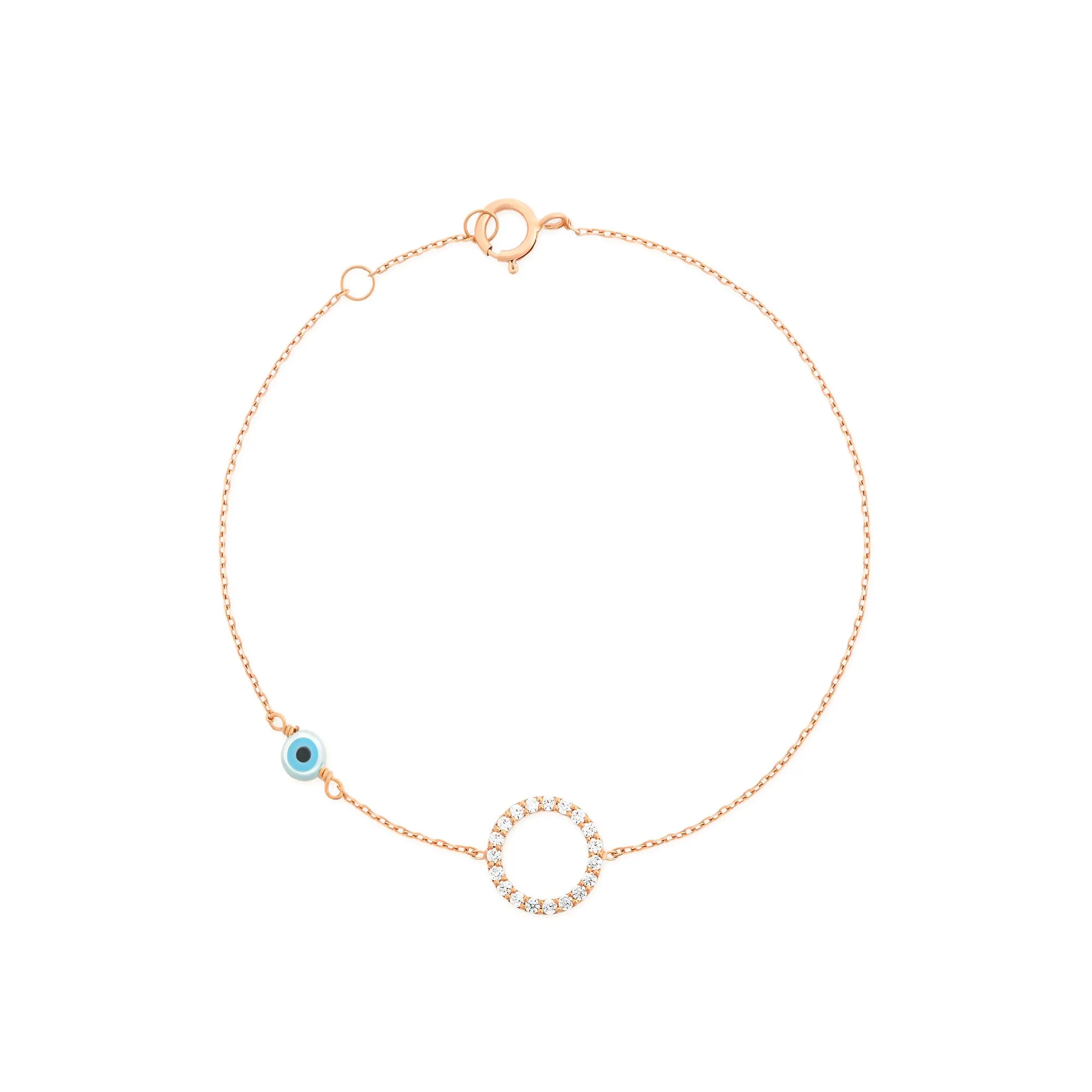 Pave Round Evil Eye 18K Rose Gold Bracelet w. Diamonds