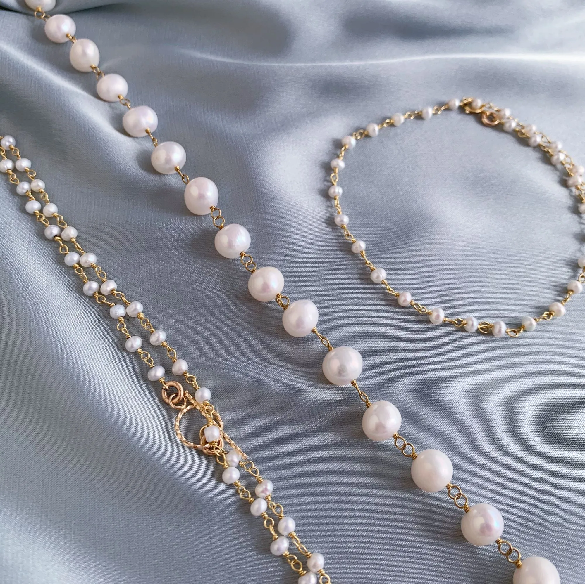 Pea Pearls Long Gold Plated Necklace w. Pearls