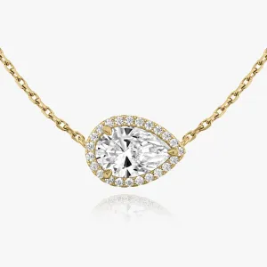 Pear Halo 14K Gold Necklace w. Lab-Grown Diamonds