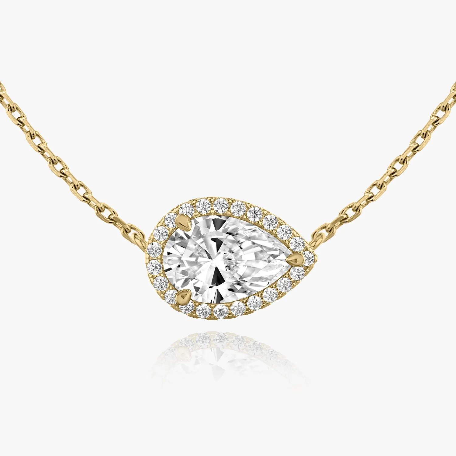 Pear Halo 14K Gold Necklace w. Lab-Grown Diamonds
