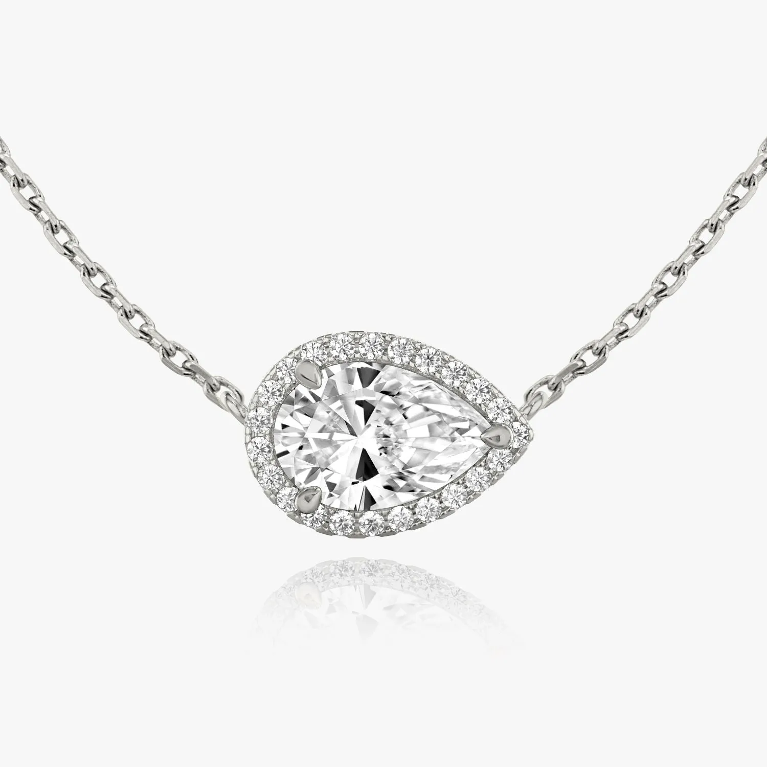 Pear Halo 14K Gold Necklace w. Lab-Grown Diamonds