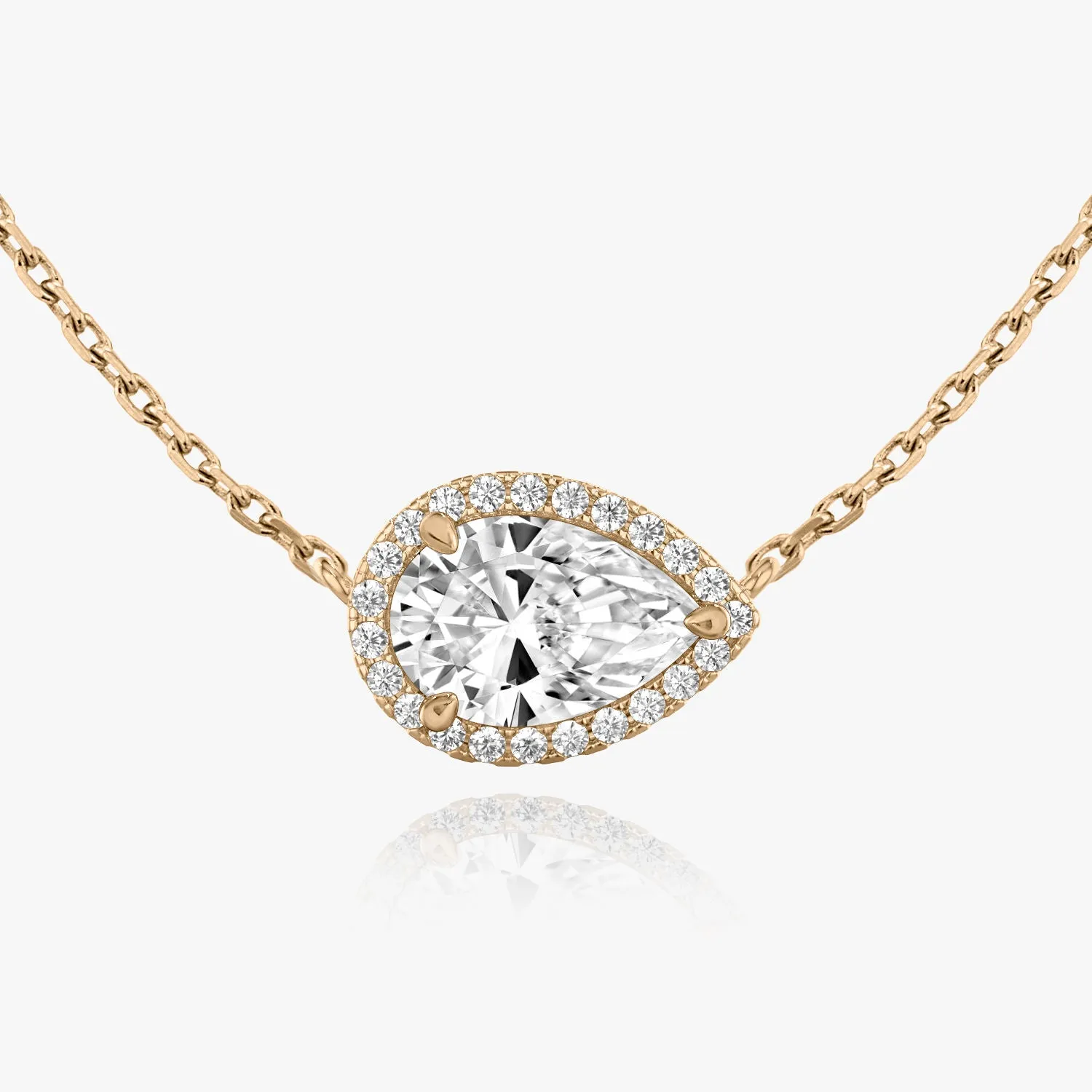 Pear Halo 14K Gold Necklace w. Lab-Grown Diamonds