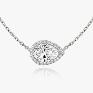 Pear Halo 14K Whitegold Necklace w. Lab-Grown Diamonds