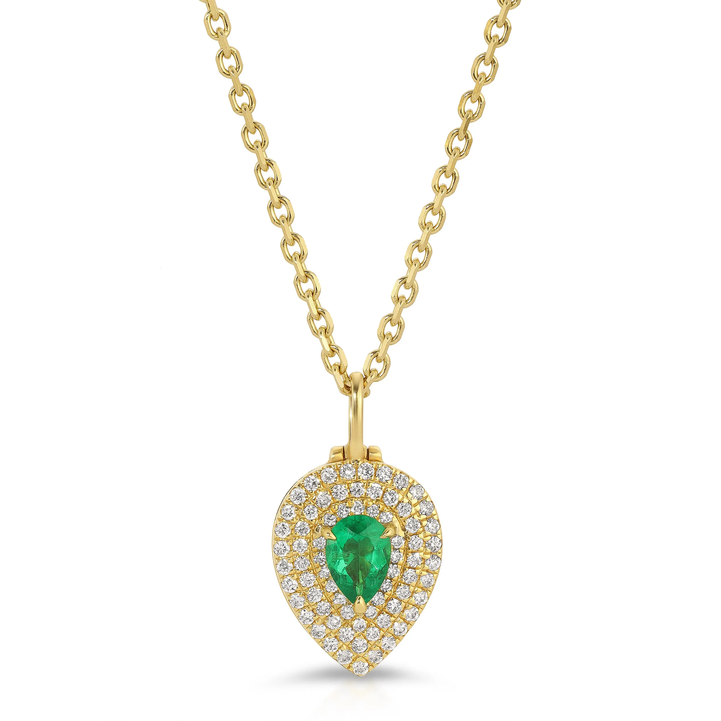 PEAR SHAPED DIAMOND LOULOU LOCKET WITH PEAR SHAPED EMERALD Anita Ko