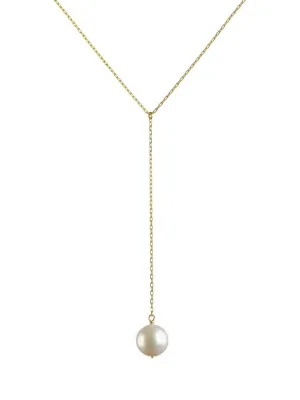 Pearl 18K Gold Lariat Necklace