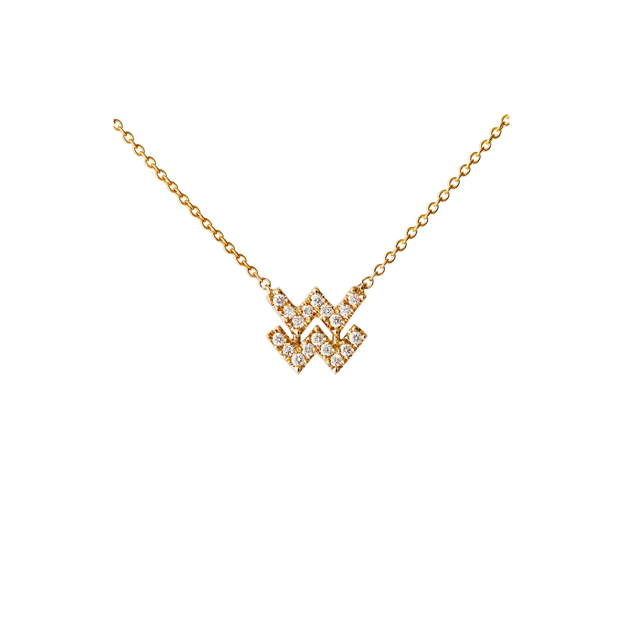 Petit Sign Aquarius 18K Gold Necklace w. Diamonds