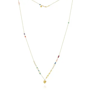 Piccolo Bloom Heart 18K Gold Necklace, 62 cm w. Emerald, Ruby, Quartz, Kyanite, Pearl, Citrin, Coral & Amethyst