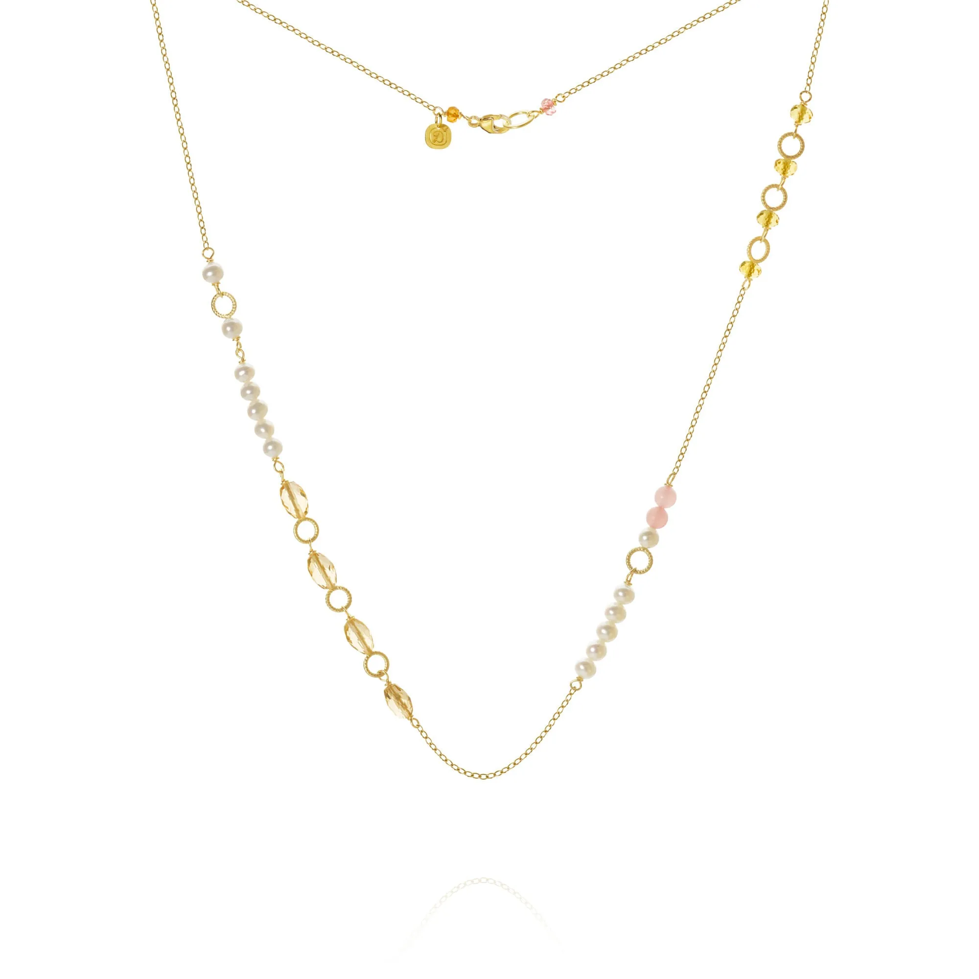 Piccolo Mellow 18K Gold Necklace, 43 cm w. Pearl, Quartz & Sapphire