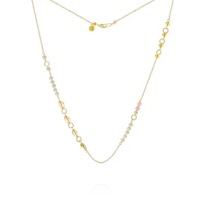 Piccolo Mellow 18K Gold Necklace, 43 cm w. Pearl, Quartz & Sapphire
