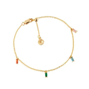 Princess Baquette Gold Plated Bracelet w. Pink, Blue, Green & Orange Zirconias