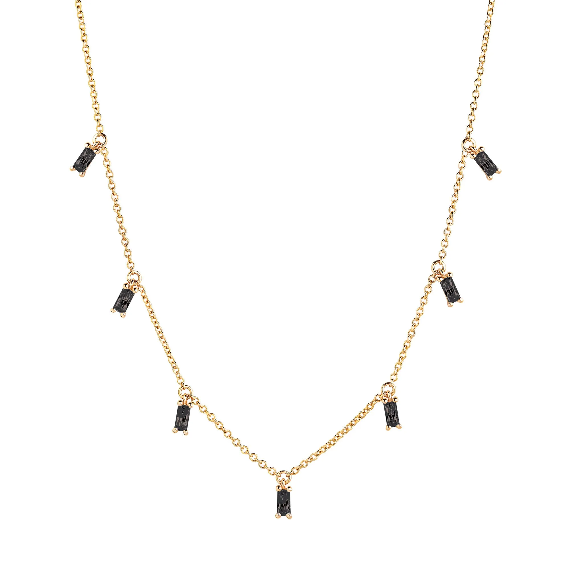 Princess Baquette Gold Plated Necklace w. Black Zirconias