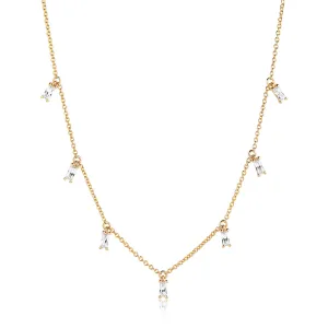 Princess Baquette Gold Plated Necklace w. White Zirconias