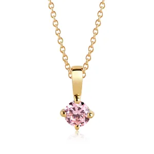 Princess Piccolo Round Gold Plated Necklace w. Pink Zirconias
